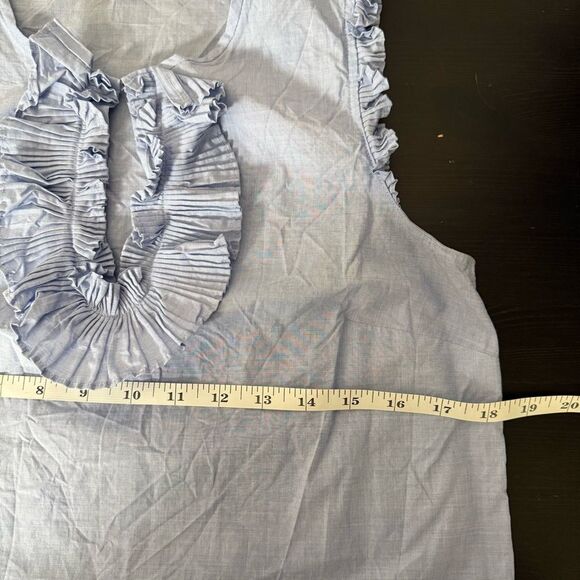 J Crew Tank Top Women Sz 4 Light Blue Ruffle Front Sleeveless Lightweight Cotton - Picture 9 of 10